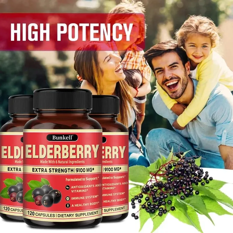 Elderberry Capsules - Rich in Vitamins - Supports Antioxidant Immune System Health Non-GMO Dietary Supplement — image 3