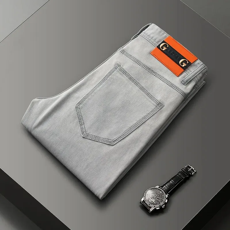 2025 Spring/Summer Fashion Light Luxury Jeans for Men Simple and Versatile Elastic Slim Fit Small Straight Leg Casual Pants — image 3