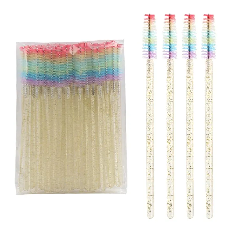 50pcs Disposable Crystal Eyelash Brush Lash Extension Makeup Brushes Mascara Wand Applicator Eyebrow Comb Rainbow Microbrush