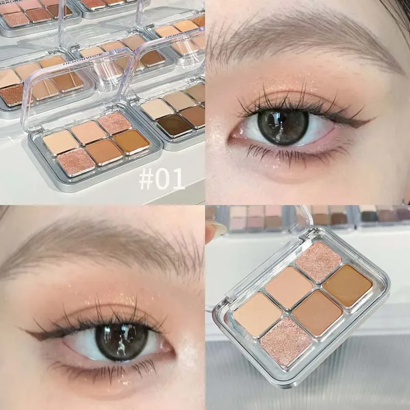 Grey Rose Shimmer Matte Eyeshadow Palette 6 Colors Glitter Earth Color Low Saturation Eye Shadow Pigment Long Lasting Cosmetics