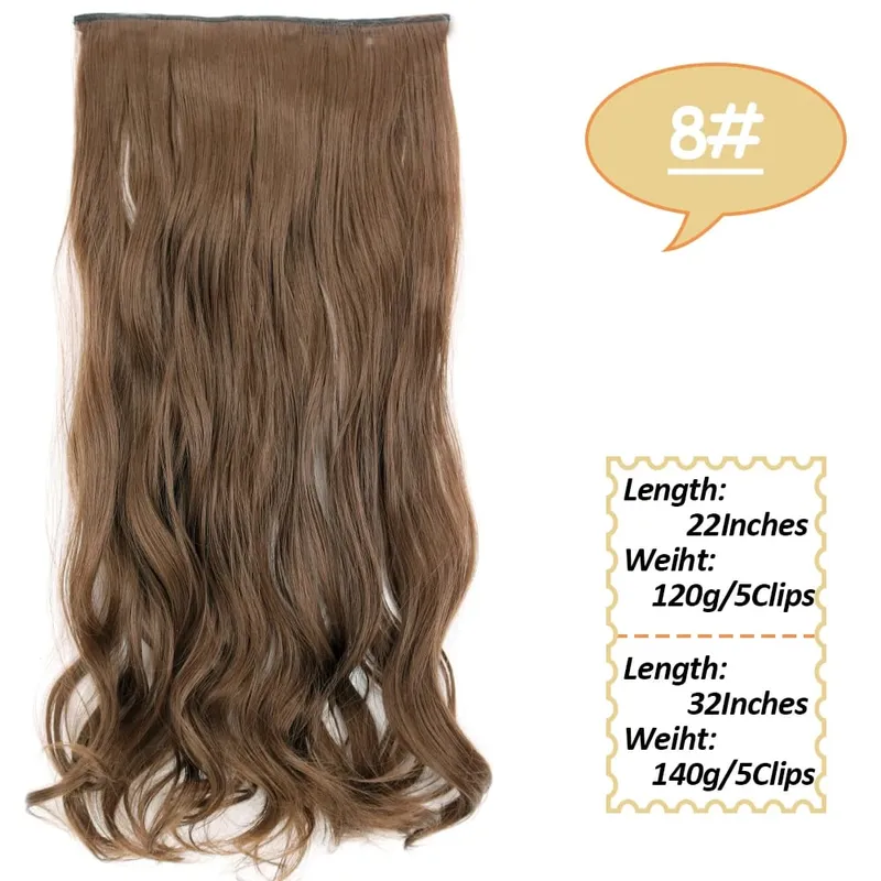 5 Clips Long Wavy Clip In Hair Extensions Synthetic Heat Resistant One Piece False Blonde Hair Black Brown Hairpiece For Women