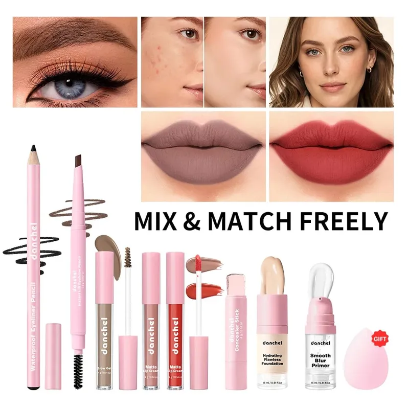 All-In-One Full Face Makeup Set Includes Primer Foundation Eyebrow Pencil Eyeliner Concealer Stick Lip Gloss Cosmetic Kit for Wo — image 2