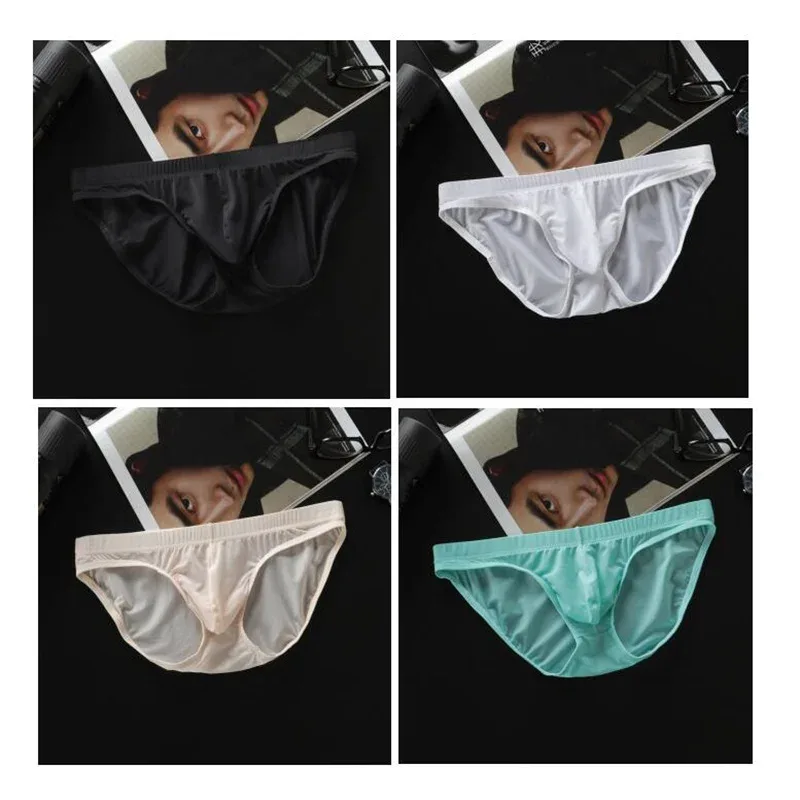 4 Pcs/pack M-4XL Ultra-thin Ice Silk Men Seamless Briefs Transparent Mens Sexy Bikini Underwear Male U Pouch Panties — image 16