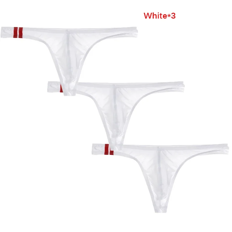3Pcs/lot Sexy Underwear Men's T-Back Underpants Thongs G-String Ice Silk Breathable Male Bikini Panties U Convex Pouch Undies — image 28