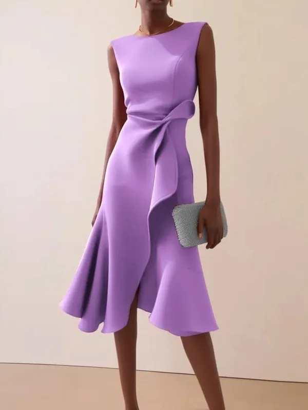 Women Sleeveless Solid Color Round Neck Midi Dress Elegant Slim Fit Formal Party Outfit Fashion 2025 New Arrival — image 12