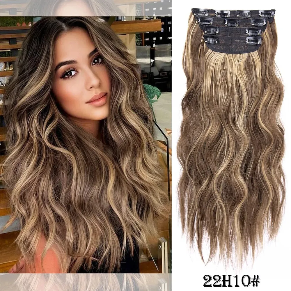 Leeons Wavy Clip In Hair Extensions 4 PCS Natural Soft Long Wavy Hairpieces Thick Double Weft Clip In Hair Extensions For Woman — image 17