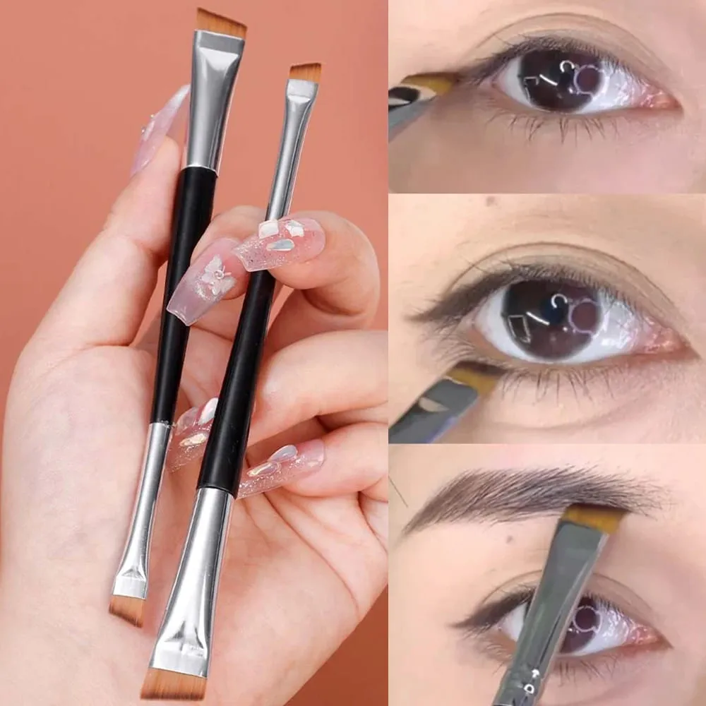 Professional Eyebrow Brush Eyeliner Angled Flat Head Blade Eye Liner Brow Contour Makeup Brushes Double-head Make Up Tools 15pcs — image 2