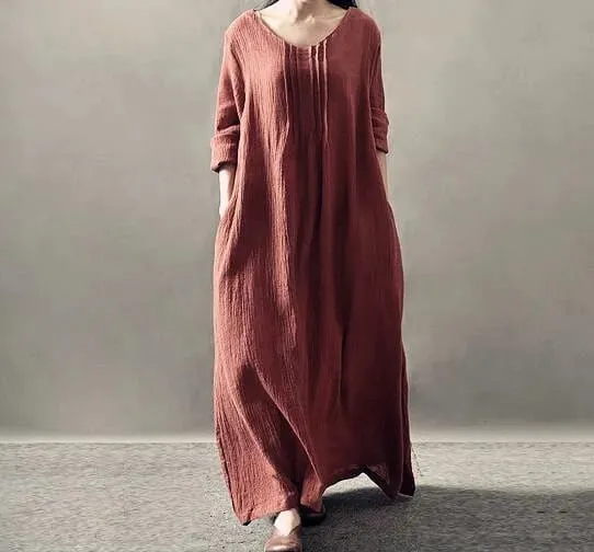 2026 Summer Autumn Women Casual Loose Boho Long Maxi Dresses Vestidos Fashion Cotton Linen Vintage Dress — image 9