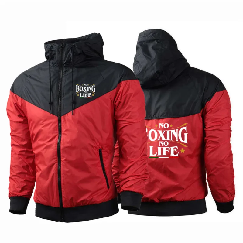2025 No Boxing No Life Gym Men's Spring and Autumn Thin Windproof Casual Hooded Color Matching Fashion Printing Windbreaker Coat — image 3