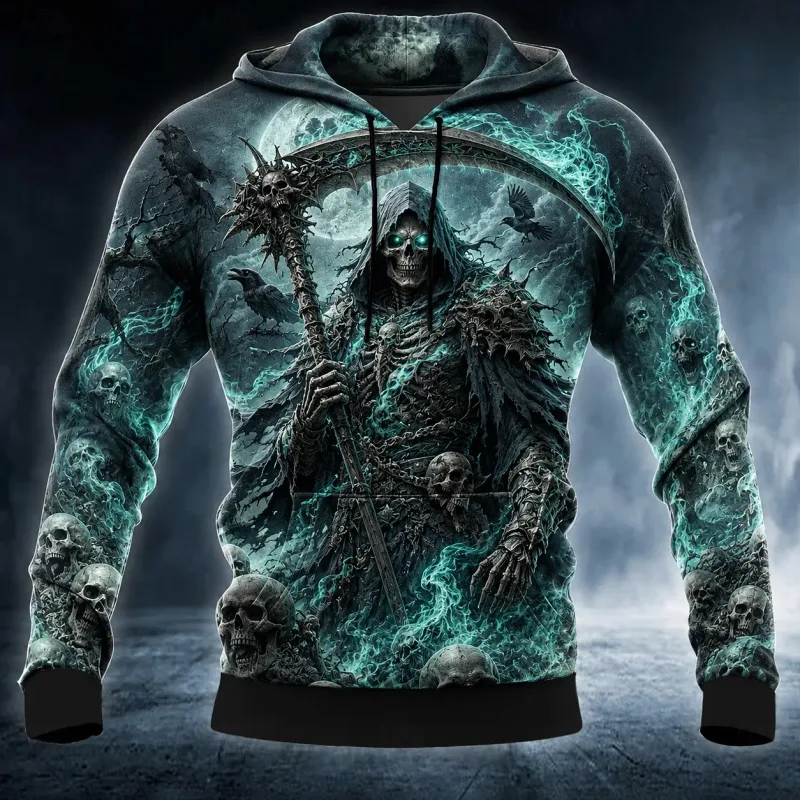 Men Gothic Werewolf Graphic Printed Hoodie Long Sleeve Pullover Sweatshirt Casual Full Moon Wolf Hooded Shirts Tops — image 3