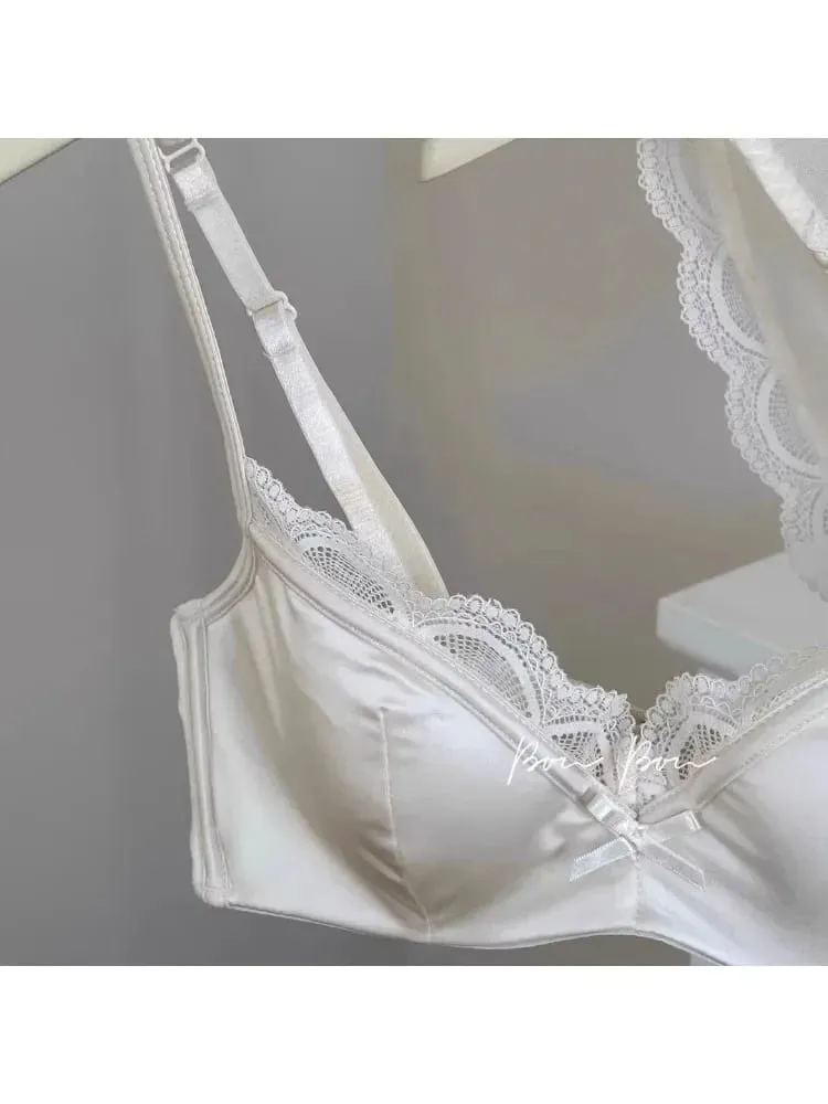 French Luxury Silk Bra for Small Bust Women Adjustable Slimming Bralette & Panty Set Comfort Sexy Sheer Lingerie set bra — image 5