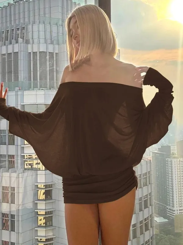 Dulzura Off Shoulder Long Sleeves Ruched Patchwork Mini Dress Women’S Sexy Elegant Casual Outfit Party Clubwear Spring Summer — image 11