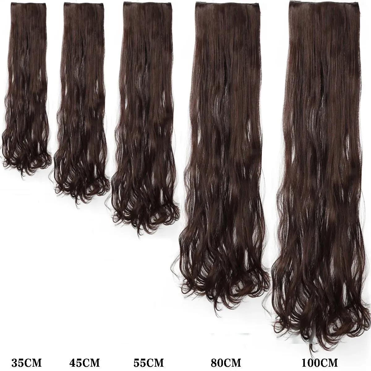 14-40 Inch Long Curly Hair Synthetic Wig Extension Clip Hair Big Wave 5 Clips Invisible Seamless Heat-Resistant Women's