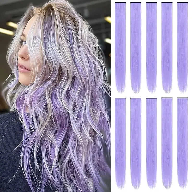 1 5 11 Pcs/lot Clip in Hair Extensions Multi-Colors Highlights Synthetic Hair 22 inch Rainbow Hairpieces for Girls Women Kids — image 12