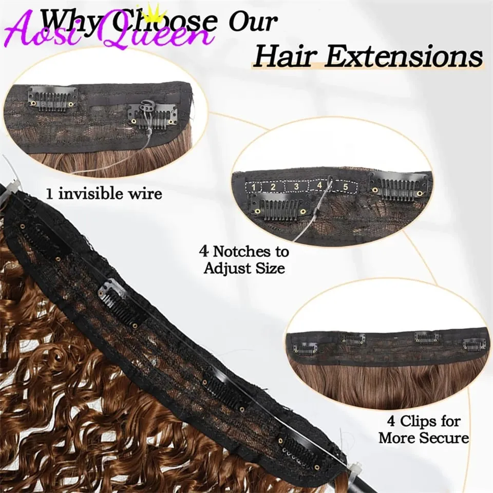 Synthetic 16Inch Water Wave Hair Extension Piece Adjustable Fluffy Curl BB Clip Fishing Line Hair Extension Women's Daily Party — image 4