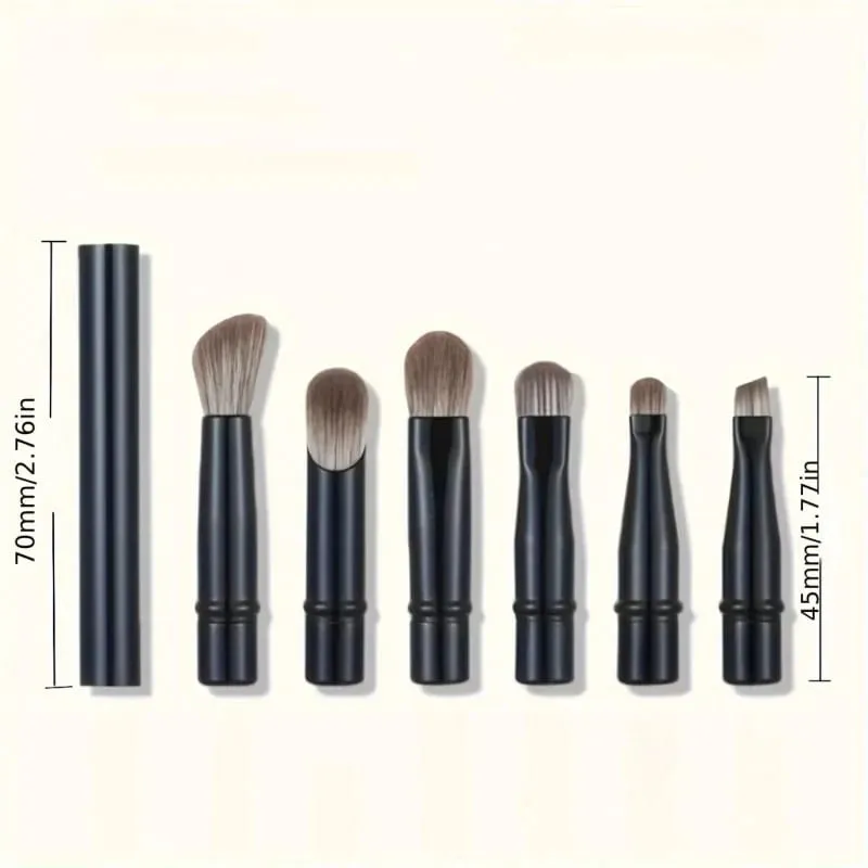 6 stk mini rejse makeup børstesæt med aftageligt aluminiumsrør bærbar øjenskyggebørste og opbevaringsboks — image 3