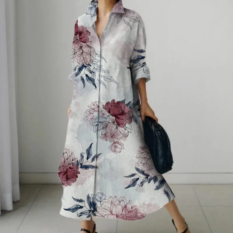 Casual Long Oversized Loose Long Sleeve Shirt Dresses Women's Elegant Repeatable V Neck Holiday Dresses 2023 Autumn — image 2