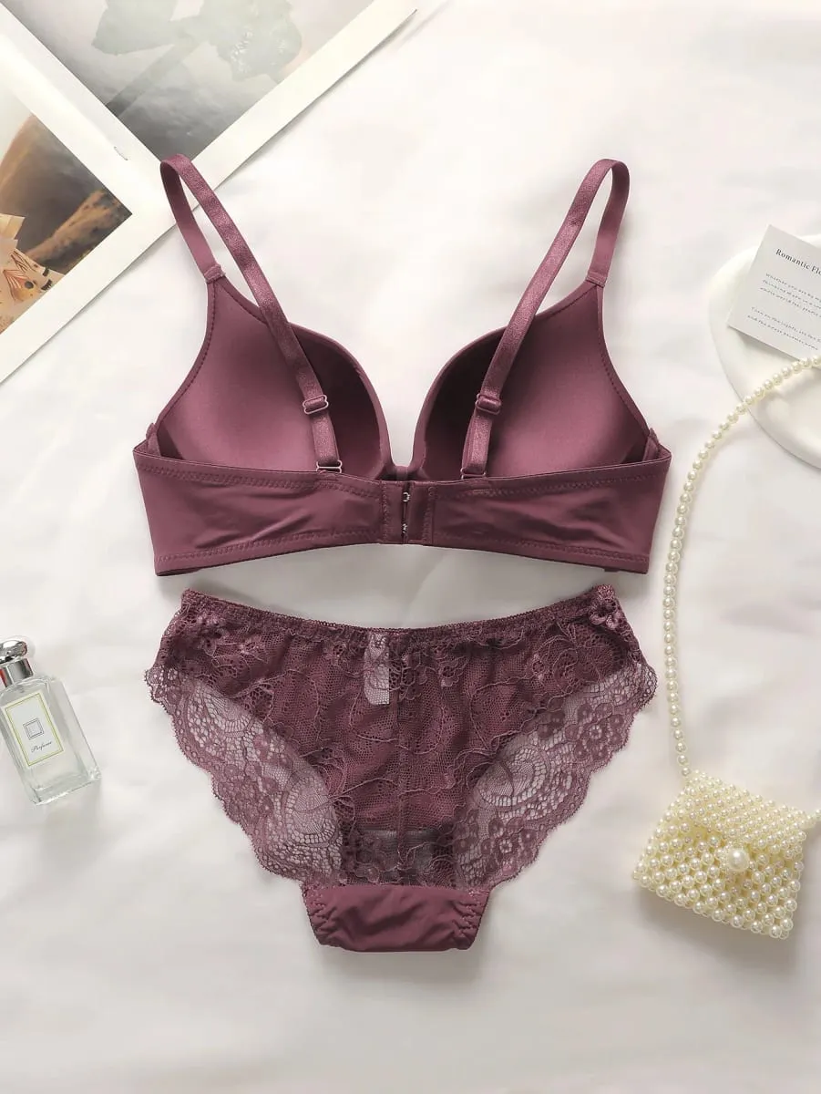 High Quality Hot Selling Sexy Women's Wireless Two-piece Butterfly Solid Color Underwear Women's Lace Underwear Set B2046 — image 2