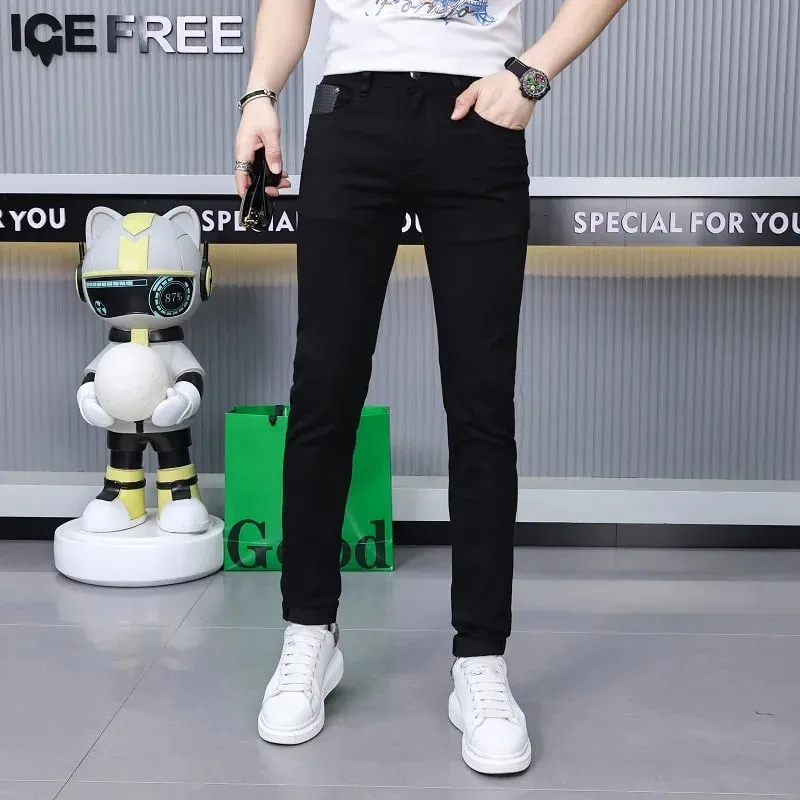 Pure Black Jeans Men's High-End Stylish and Personalized Fashion2024New Slim Fit Skinny Men's Clothing Summer Thin Trousers — image 4