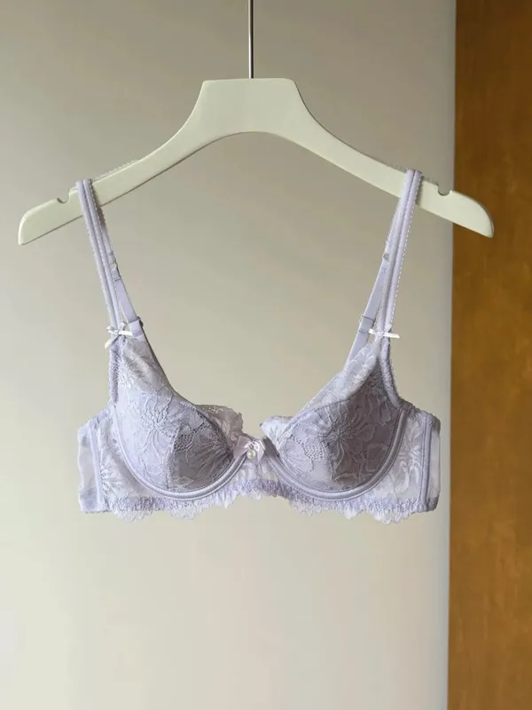 Lilla blonde bh kvinder fransk sexet broderi Blød bøjle minimizer Push Up Anti slap lingeri bh 32‑38 — image 8