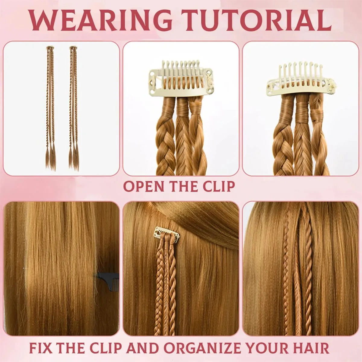 Braid Hair Extensions Clip in Hair Extensions One Clip Long Natural Soft Synthetic Hairpieces for Women Highlights — image 5