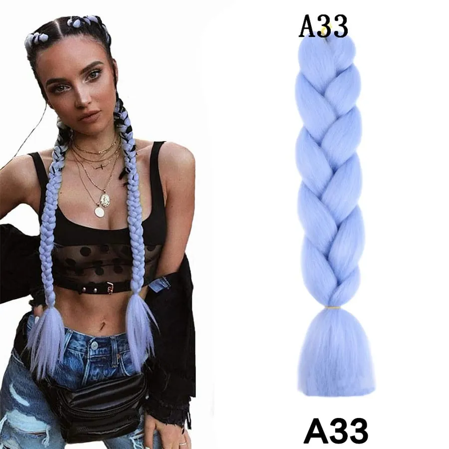 24 Inch Synthetic Jumbo Braid Pure And Ombre Braiding Hair Extensions For Women DIY Jumbo Hair Braids Black Green Gray Brown — image 35