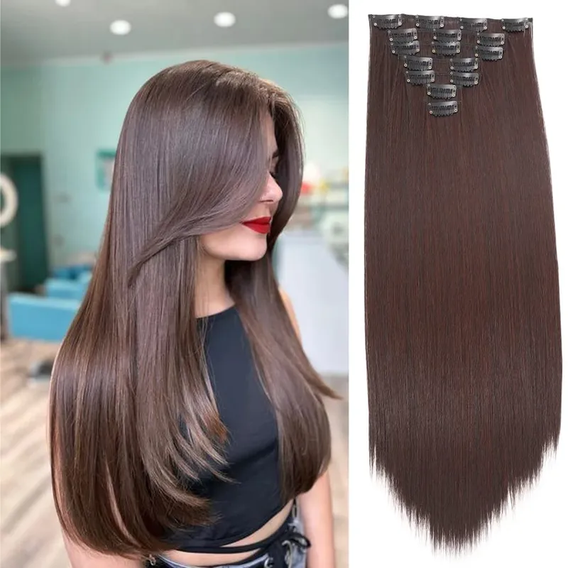 Synthetic 7 Pieces/Set 22 Inch Straight Hair Extensions Clip-In Extensions Christmas Halloween Hair Extensions — image 11