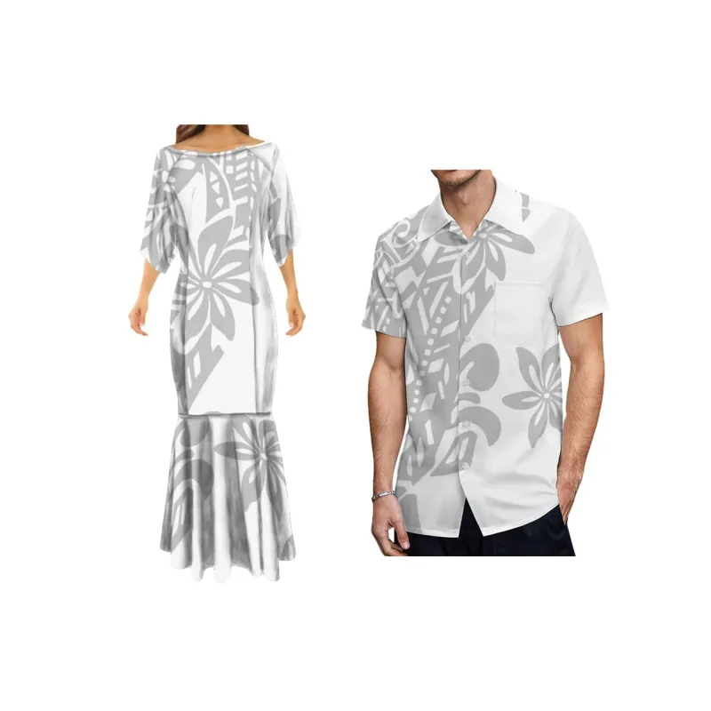 Mother's Day Gift Customized White Design Polynesian Tribal Printed Hawaiian Dresses Party Dress Plus Size Womens Clothing 7XL