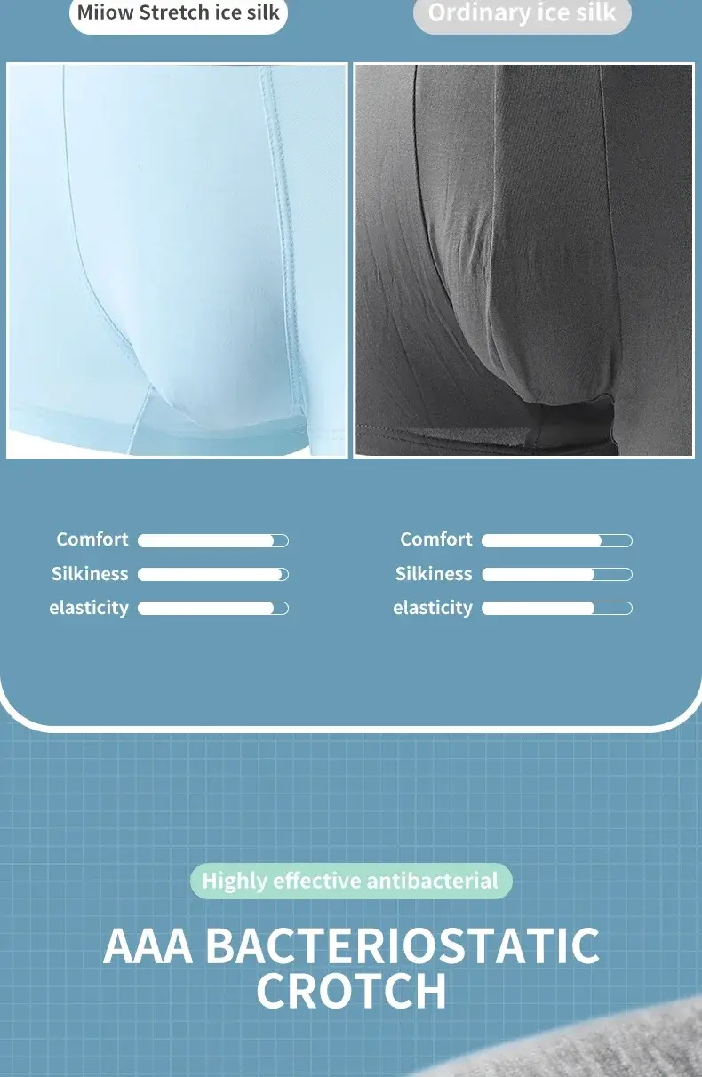 MiiOW 3Pcs Ice Silk Men Underwear Boxers 3A Breathable Crotch Man Underpants Graphene Antibacterial Men's Panties Boxer Trunks — image 3