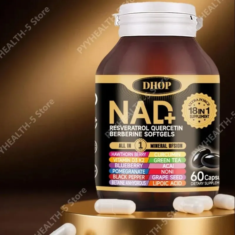 NAD+ Softgels com Resveratrol Quercetin Berberine Softgels Suplemento 18 em 1 para suporte geral à saúde 60 cápsulas