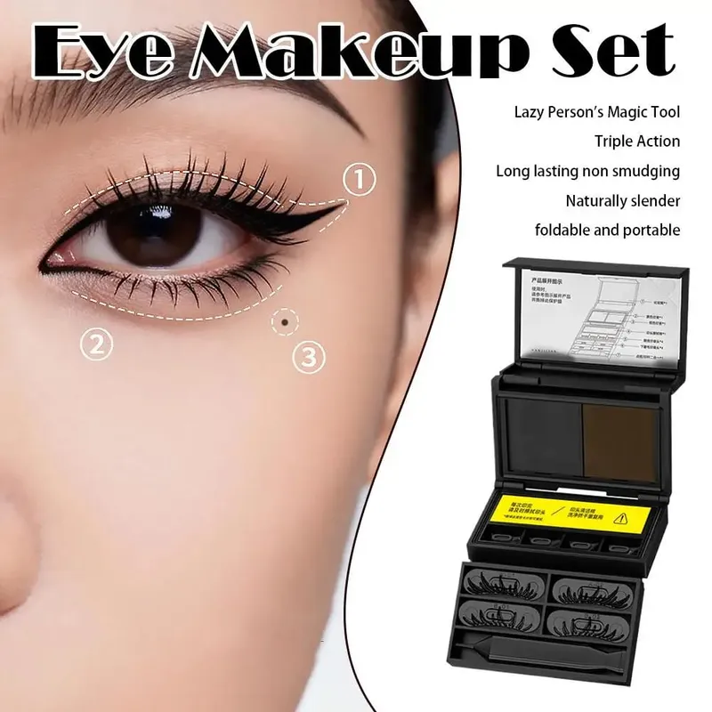 3-in-1 Lower Eyelash Stamp Eyeliner & Mole 3s Fast Application Natural Long-lasting Non-Slipping Portable Eye Makeup Set