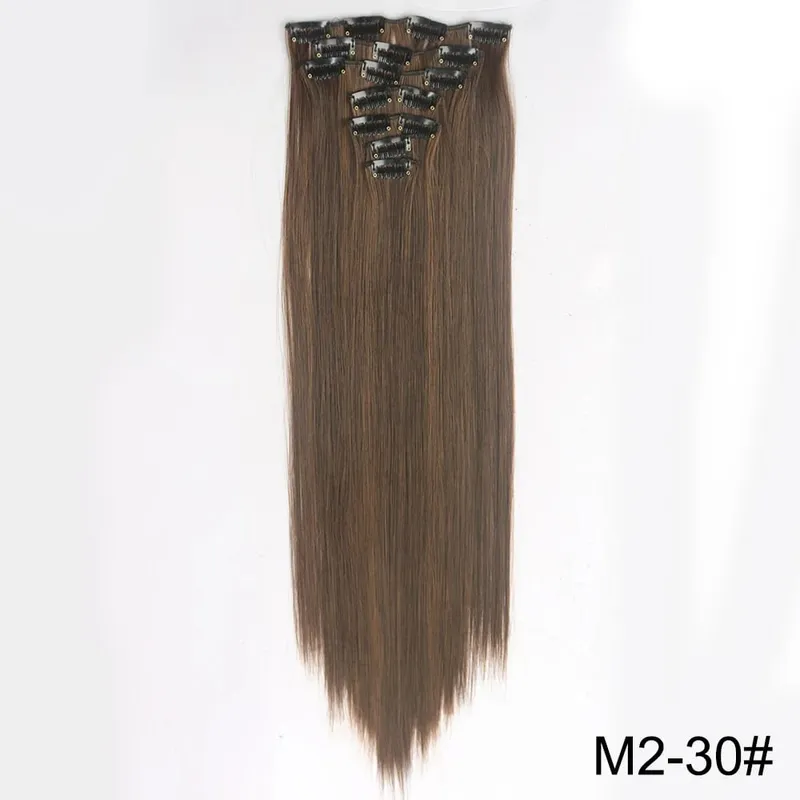 Long Straight 16 Clip In Synthetic Hair Extensions 7Pcs/Set Natural Blonde Heat Resistant Hairpieces For Women — image 9