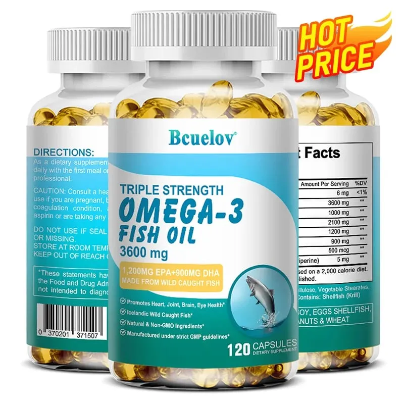 Bcuelov Omega-3 Fish Oil Dietary Supplement - Includes EPA & DHA - 3600 Mg Per Serving for Heart Joint Brain Eye Health — image 1
