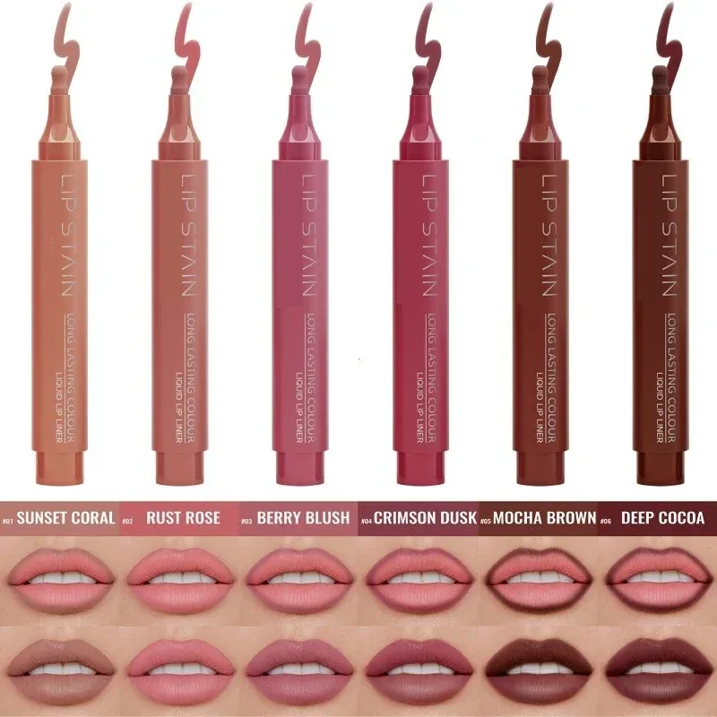 6 Colors Liquid Lip Liner Pencil Long Lasting Nude Lipstick Matte Lip Liner Stick Non-stick Cup Natural Lips Contour Pen Makeup — image 3