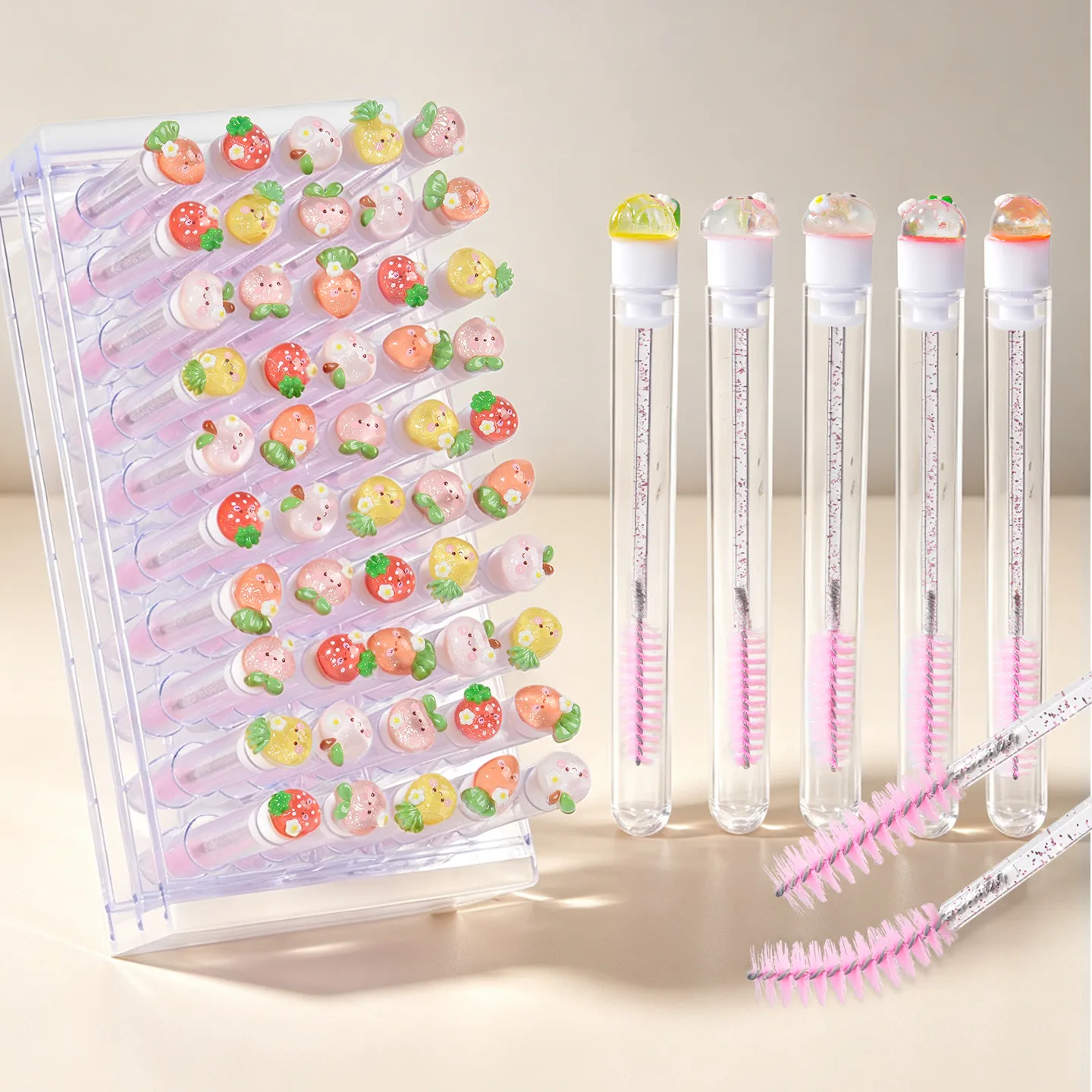 튜브와 10Pcs 재사용 가능한 속눈썹 브러쉬 속눈썹 확장을위한 귀여운 과일 마스카라 완드 Kawaii Brow Spoolies 메이크업 도구 세트 선물 — image 4