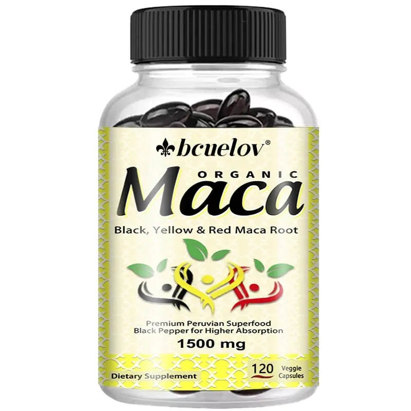 Organic Maca Root Powder Capsules-Black and Yellow Maca Natural Energy Supplement Boost Energy Endurance Support Concentration