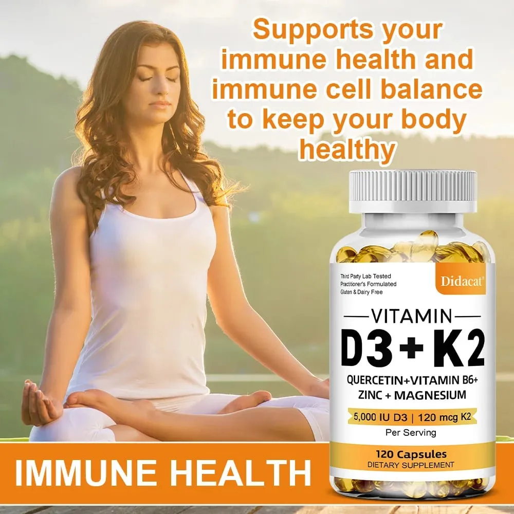 Vitamin D3 5000IU and 120 Mcg Vitamin K2 Capsules for Calcium Absorption Bone Regeneration Immune Support Easy To Melt — image 3