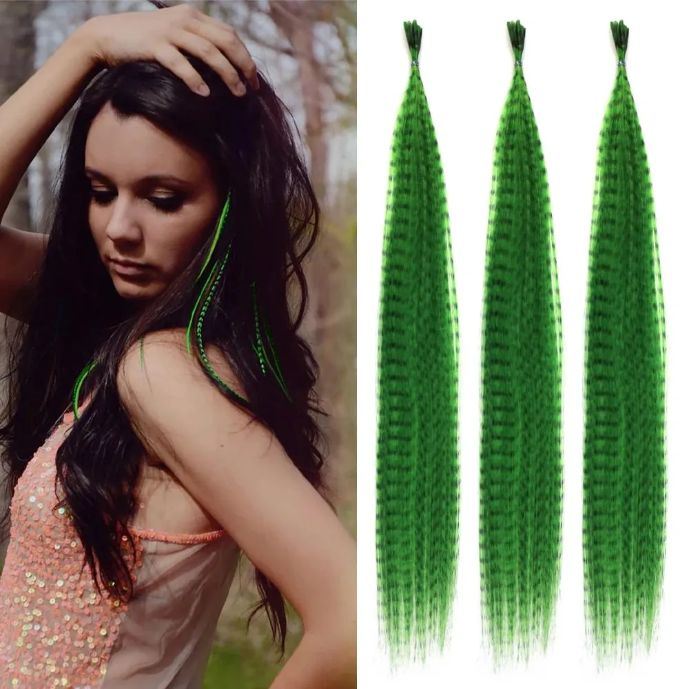 30roots สีสังเคราะห์ Feather Stripe hair Extension 16 นิ้ว I Tip Party คอสเพลย์สำหรับเทศกาลดนตรีฮาโลวีนคริสต์มาส — image 10