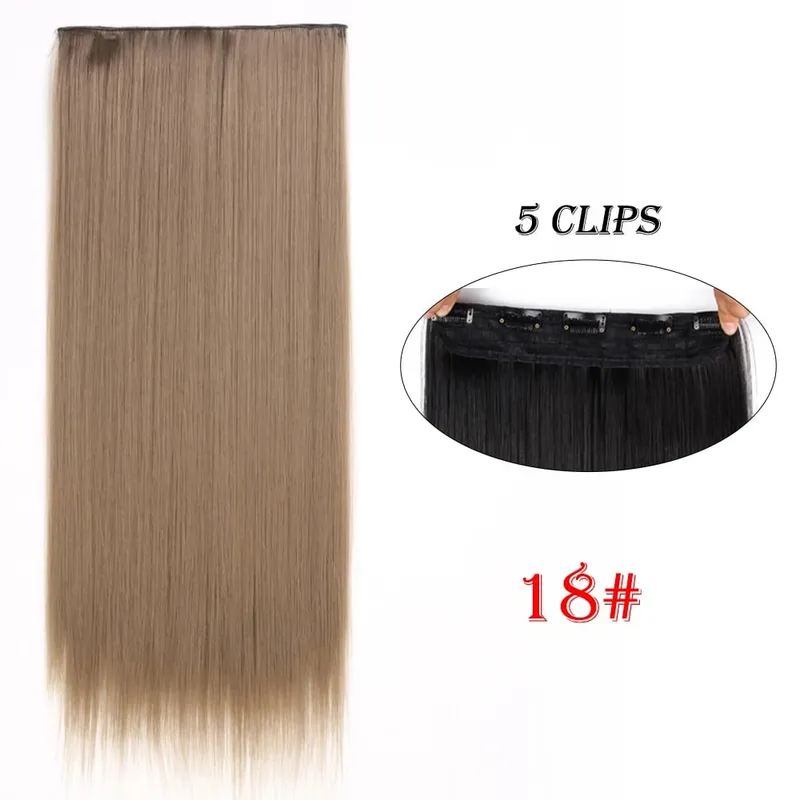 One Piece Clip In Hair Extensions 24" Straight Thick Synthetic Clip In Hairpieces Highlights Black Brown Soft For Women Daily