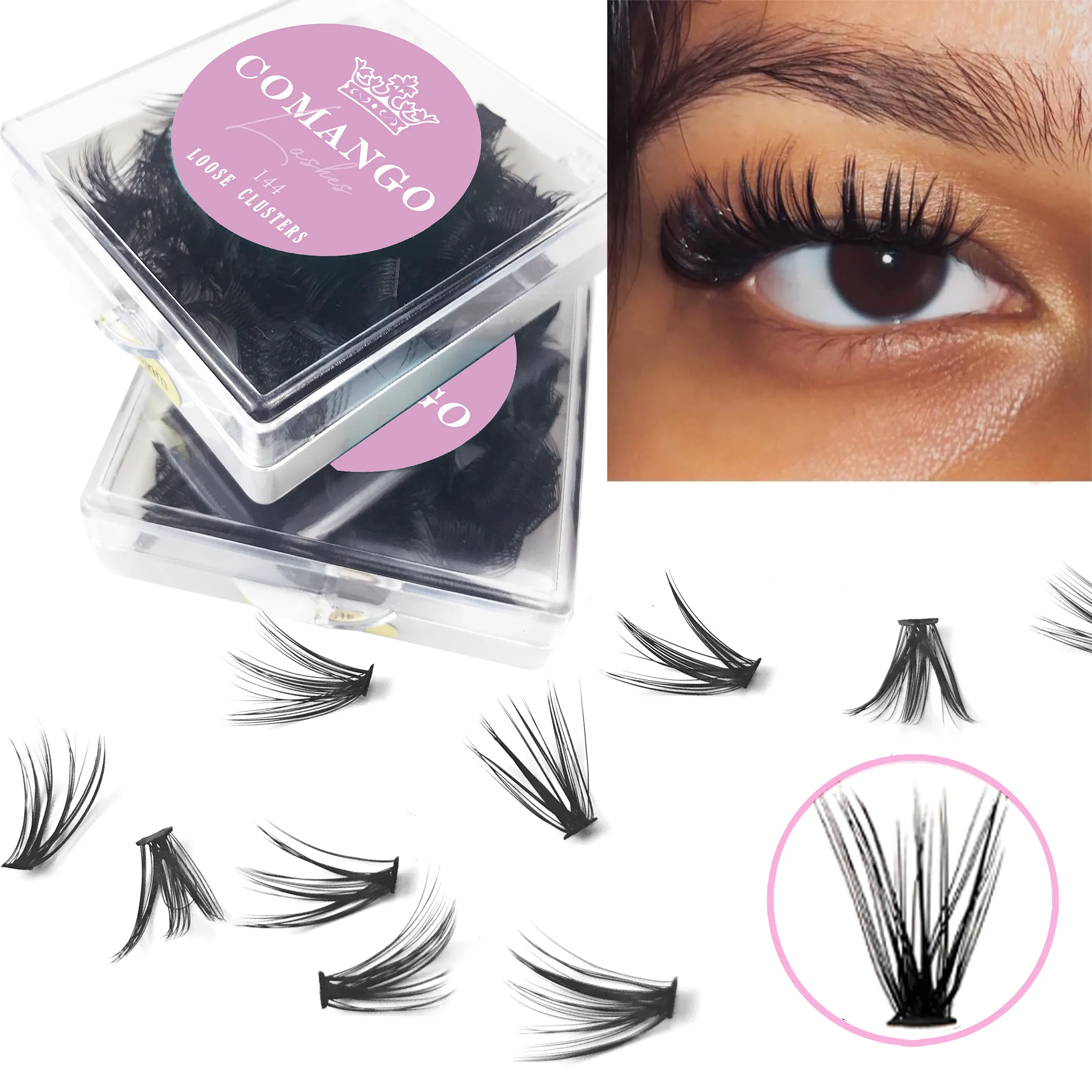 144pcs Loose Lash Segmented Cluster Individual Russian Wispy C/D Curl Cluster Lashes Extension DIY At Home