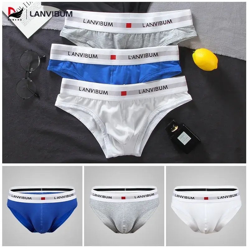 Men's Underwear Cotton Low Waist Elastic Sexy Loose Triangle Pants Summer Breathable Youth Pant Headband — image 2