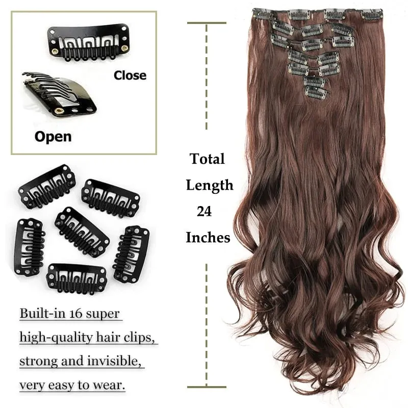 22Inch Long Straight Wavy Hair Extension 7Pcs/Set 16 Clips High Tempreture Synthetic Hairpiece Clip In Hair Extensions — image 3