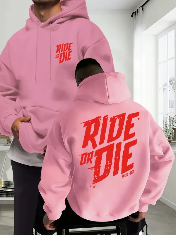 Biker-huvtröja herr Ride Or Die Letter Grafiskt ryggtryck Oversized sweatshirt Motorcykel Streetwear Höst Vinter