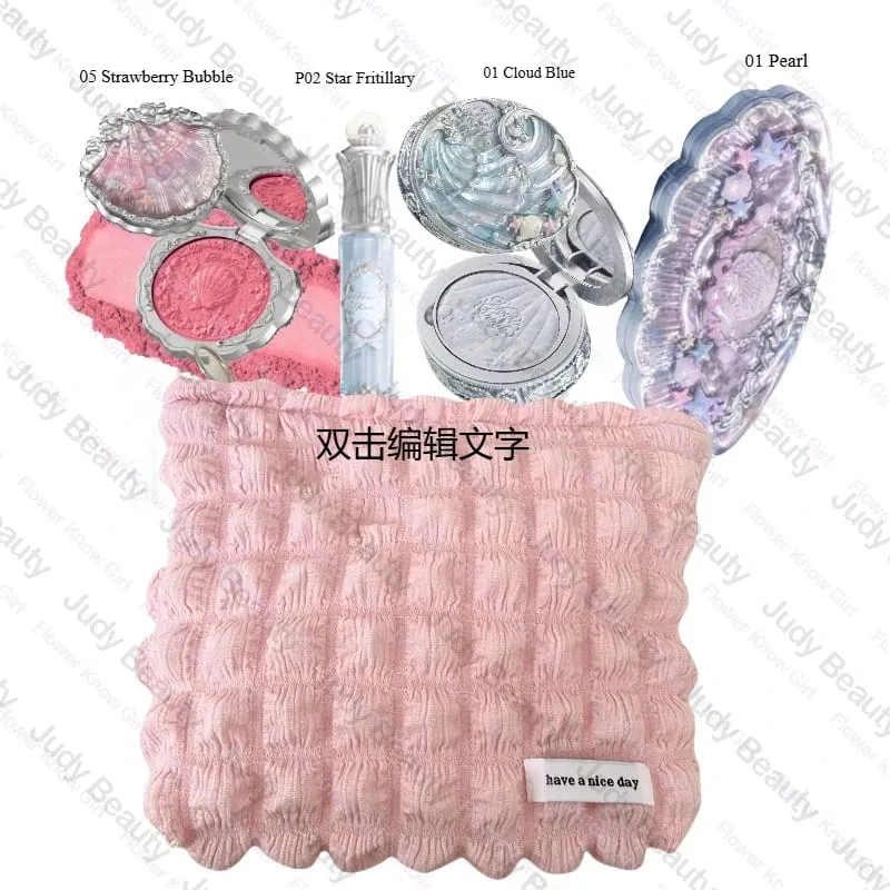 Makeup Flower Knows Set Shell Pearl Series Six Color Eyeshadow Palette Embossed Blusher Shine Lipstick Kit With Bag All In