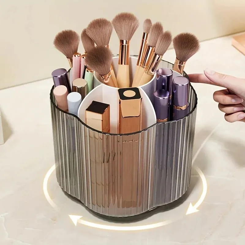 360° Rotating Makeup Brush Holder Detachable 6 Grids Cosmetics Storage Box Round Revolving Makeup Brushes Tools Organizer Box — image 1