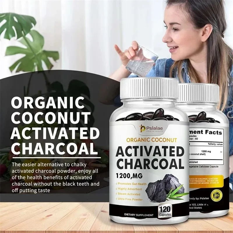 Activated Charcoal Capsules 1 200 Mg - Organic Coconut Shell Helps Relieve Gas & Bloating Detox & Bowel Digestive Supplement — image 5