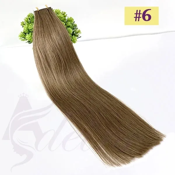 Straight Tape In Human Hair Extensions 100% Real Hair Extensions 16"-24" Black Brown Blonde #613 Invisible Tape In
