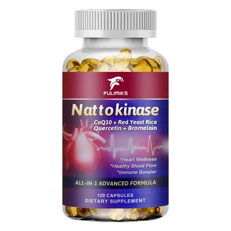 Nattokinase Capsules 10 100MG with CoQ10 + Red Yeast Rice Quercetin + Bromelain -Immune Booster