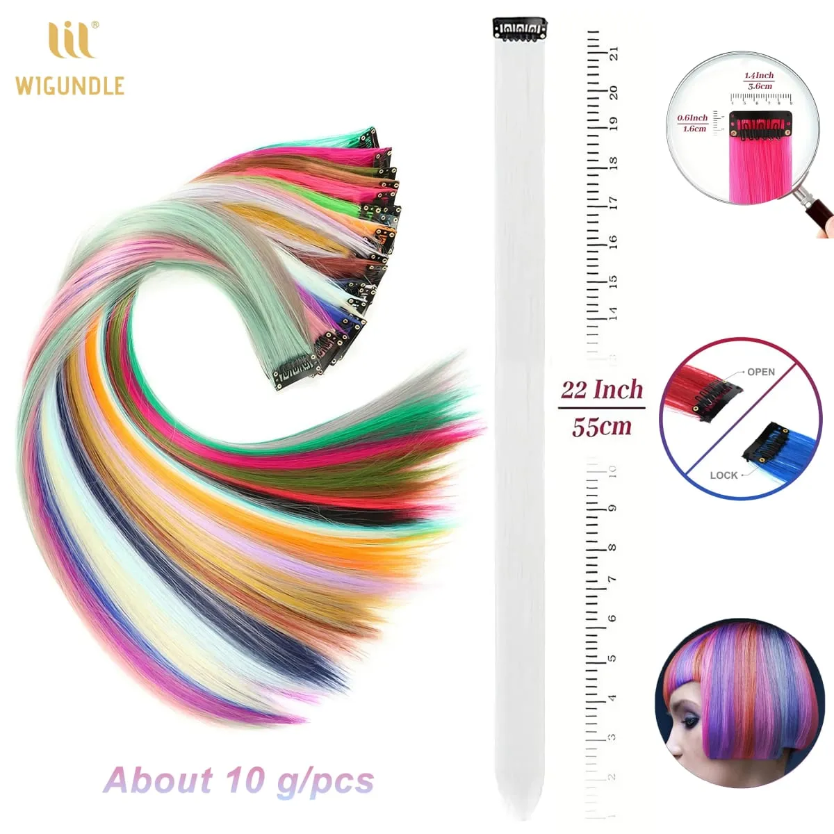 Hair Extensions Clip in 22 Inch Colored Hair Extensions Party Highlights Long Straight Synthetic Hairpieces for Women Kids Girls — image 9