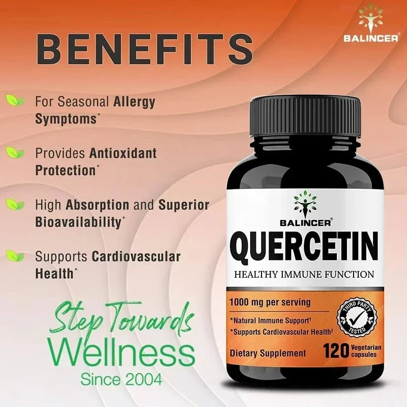 Quercetin 1000Mg of Bioflavonoids Per Veggie Capsule Supplement Supports Immune Cardiovascular Respiratory Health Antioxidant